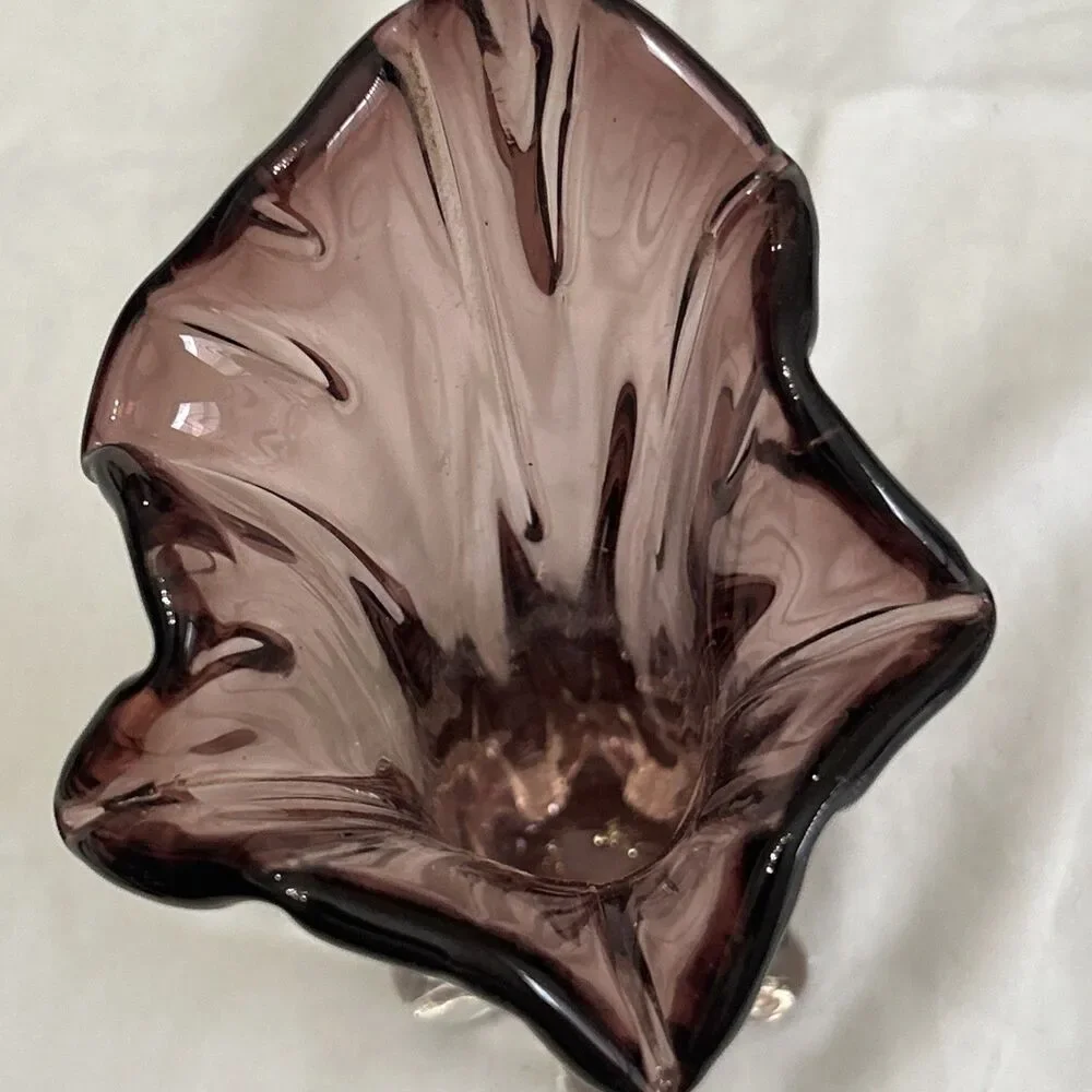 Vintage Cavalier Art Glass AMETHYST VASE With Ruffle Top 9” Tall
